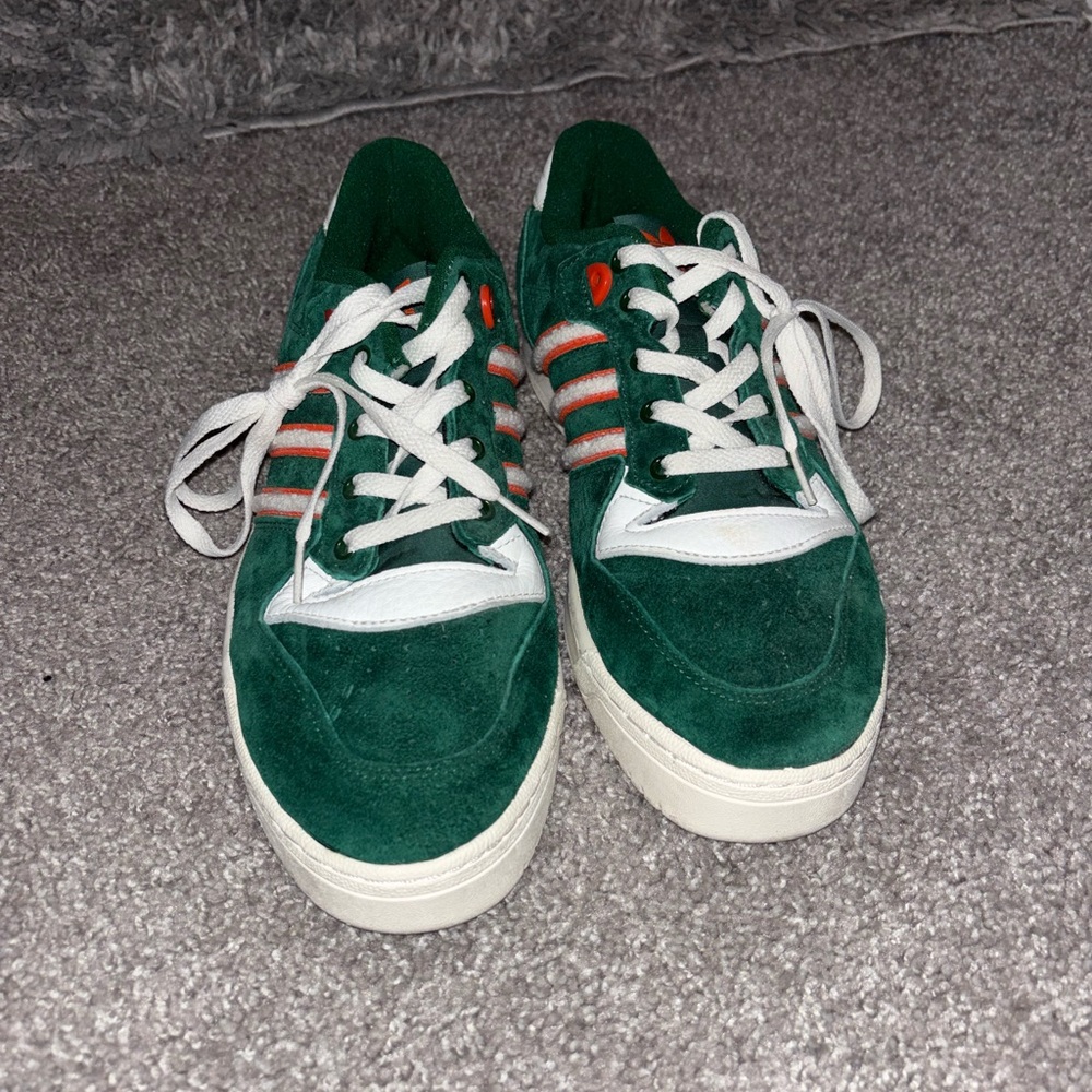 Miami Hurricanes Adidas Green Suede Sneakers with White Accents